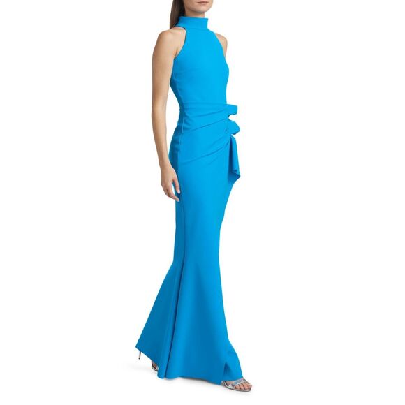 Chiara Boni La Petite Robe Womens Gudrum Halter Ruffle Gown Catalina Blue 8 - Picture 3 of 11